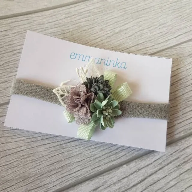 Headband Flower Mint Grey