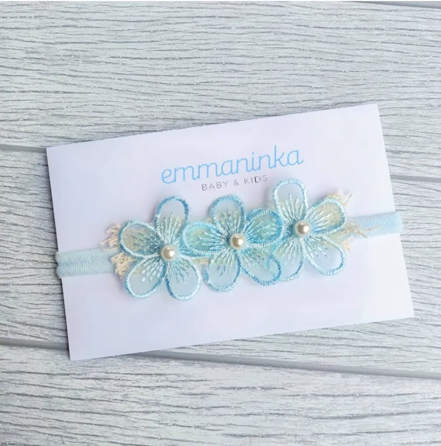 Headband Flower Mutiara Blue