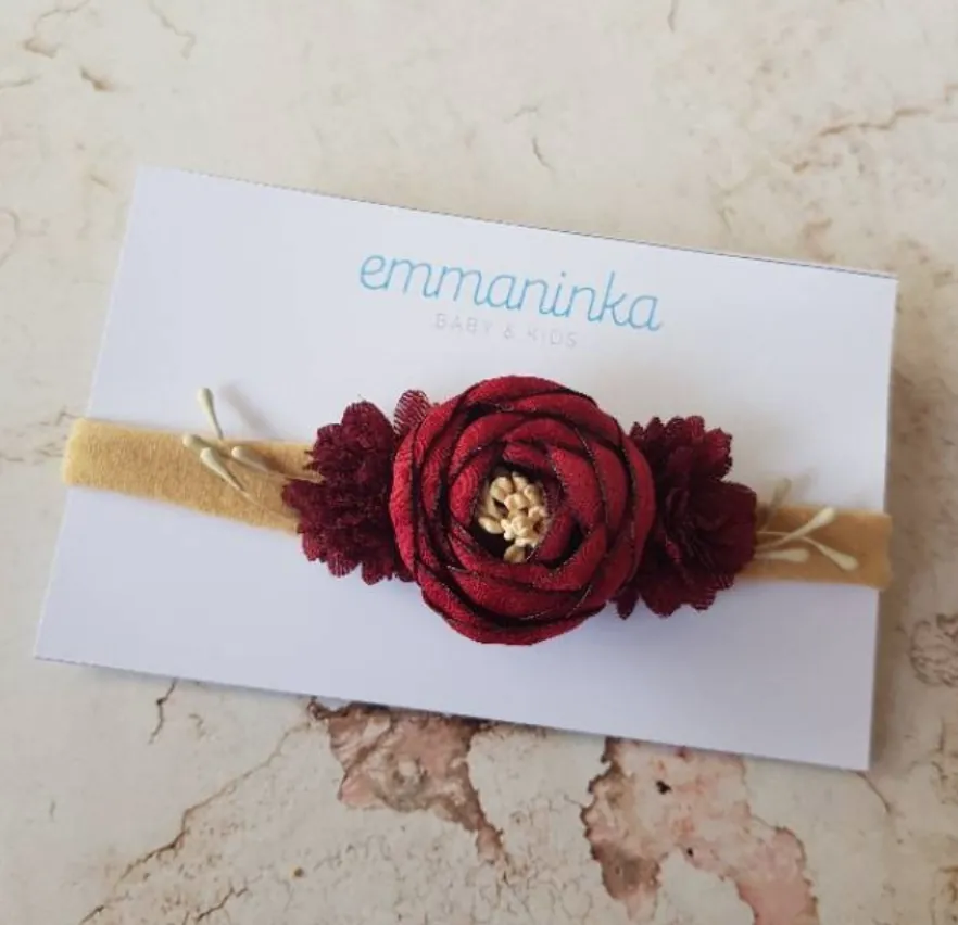 Headband Maroon Cream Flower