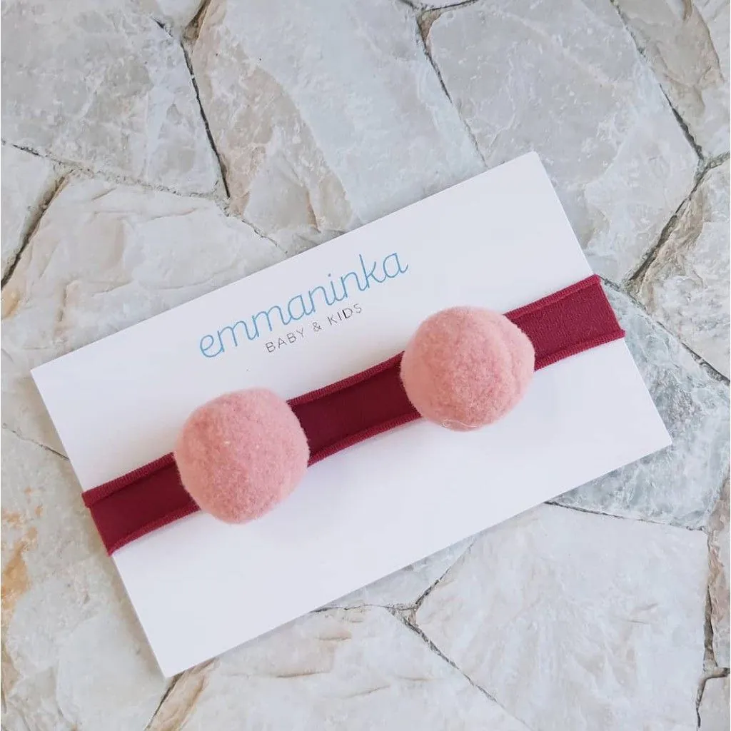Headband Pompom Besar Pink Maroon