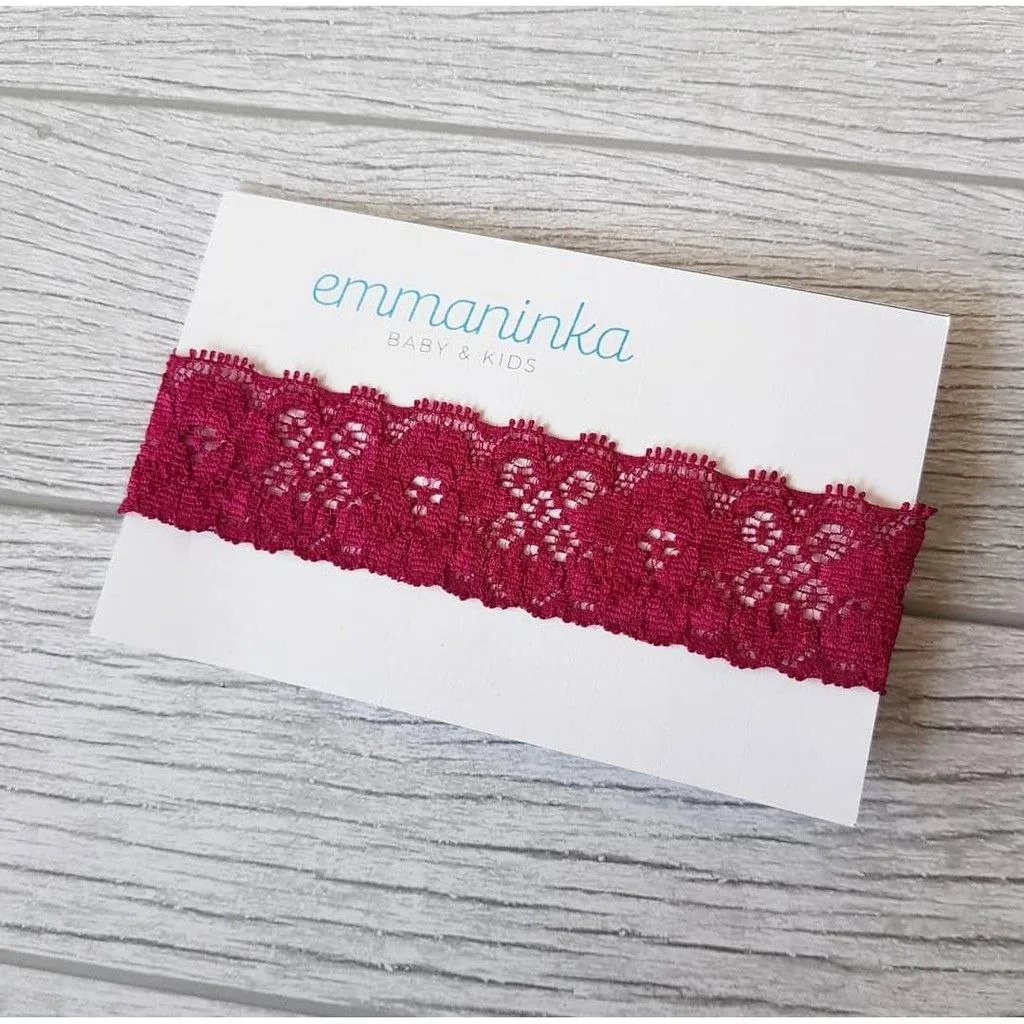 Headband Renda Elastis Maroon