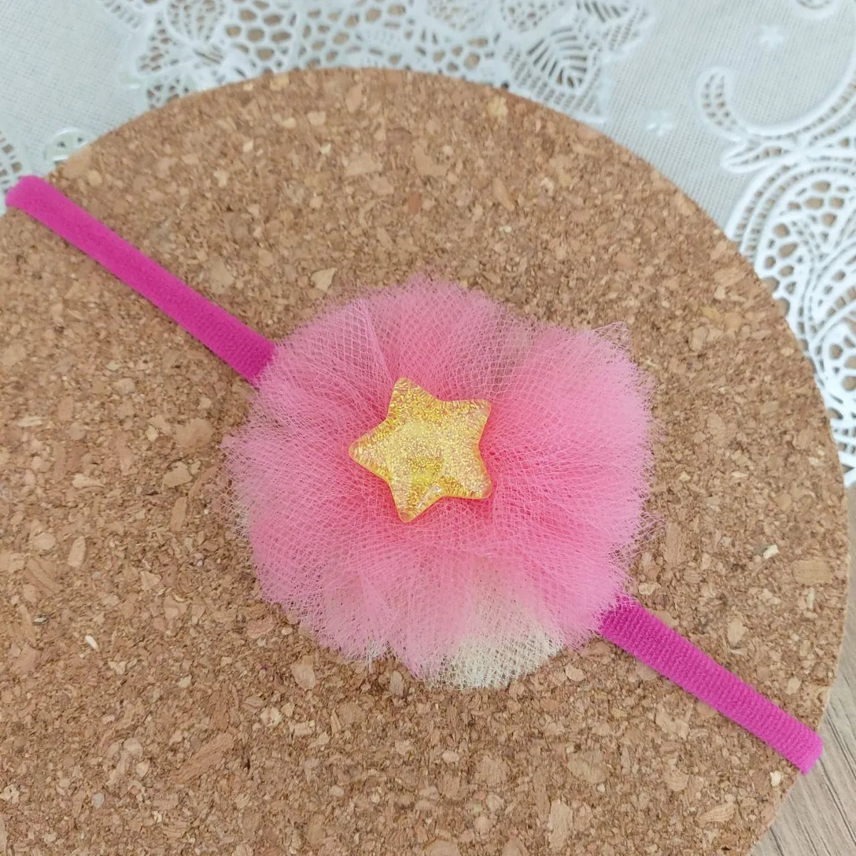 Headband Tulle - Star Yellow Pink