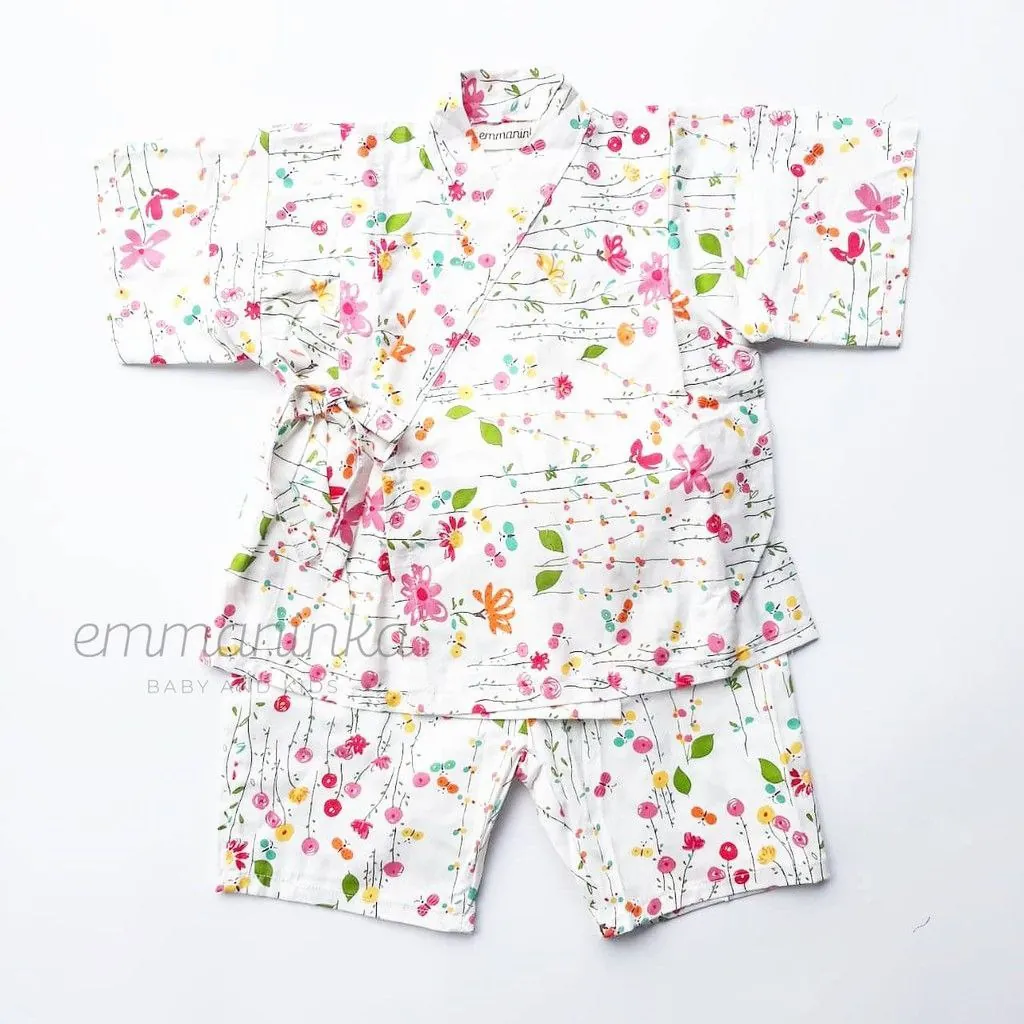 Baju Kimono Jinbei - Florals White