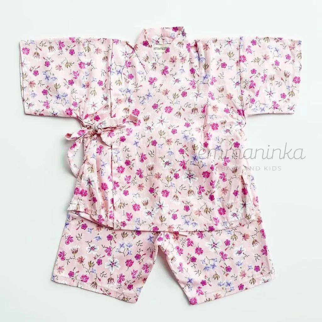 Baju Kimono Jinbei - Flower Purple Pink