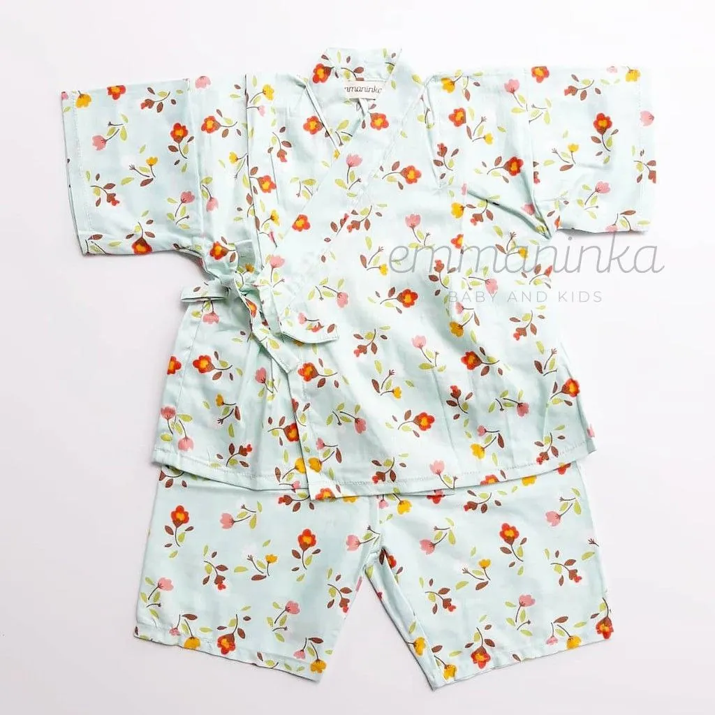 Baju Kimono Jinbei - Flowers Soft Mint