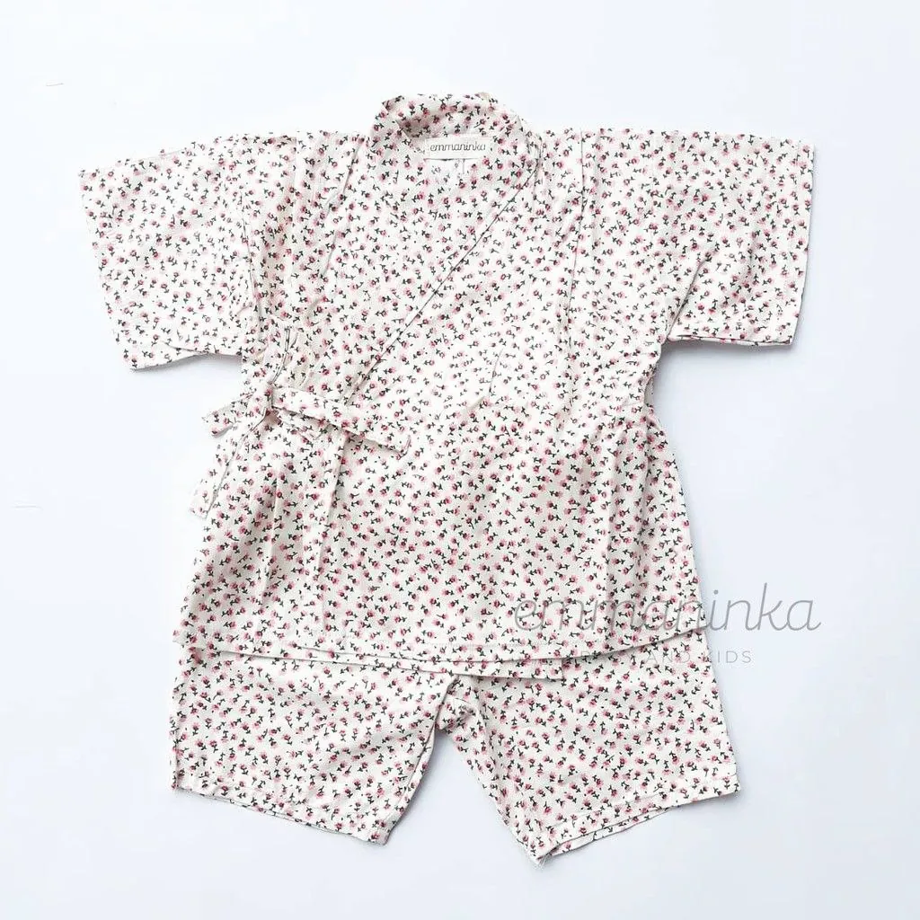 Baju Kimono Jinbei - Little Flowers Cream
