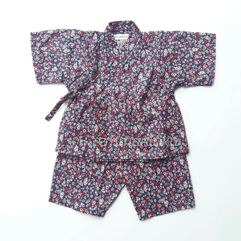 Baju Kimono Jinbei - Little Flower Navy