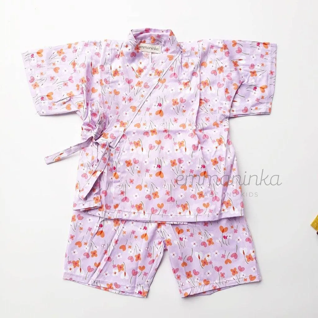 Baju Kimono Jinbei - Florals Soft Purple