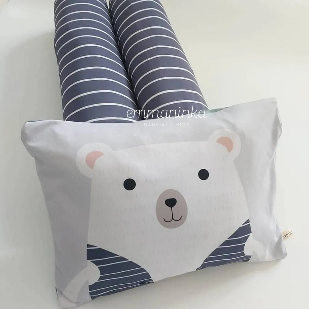 Baby Pillow Set Bear Stripes Grey