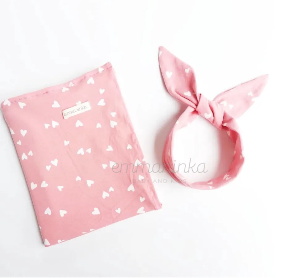 Swaddle Blanket Set Pink Love White